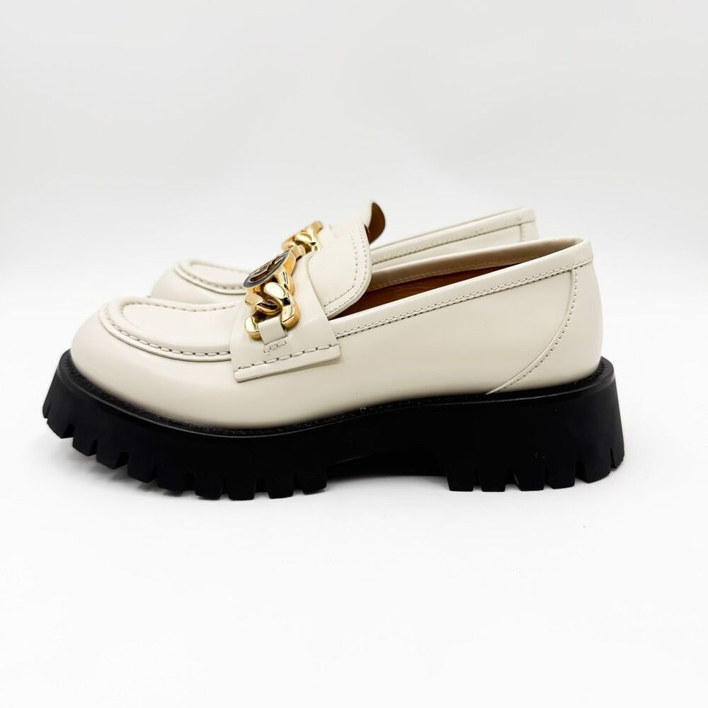 Gucci Jeanne GG Chain Lug Sole White Leather Platform Loafers EU 38 US 8 - Picture 4 of 12